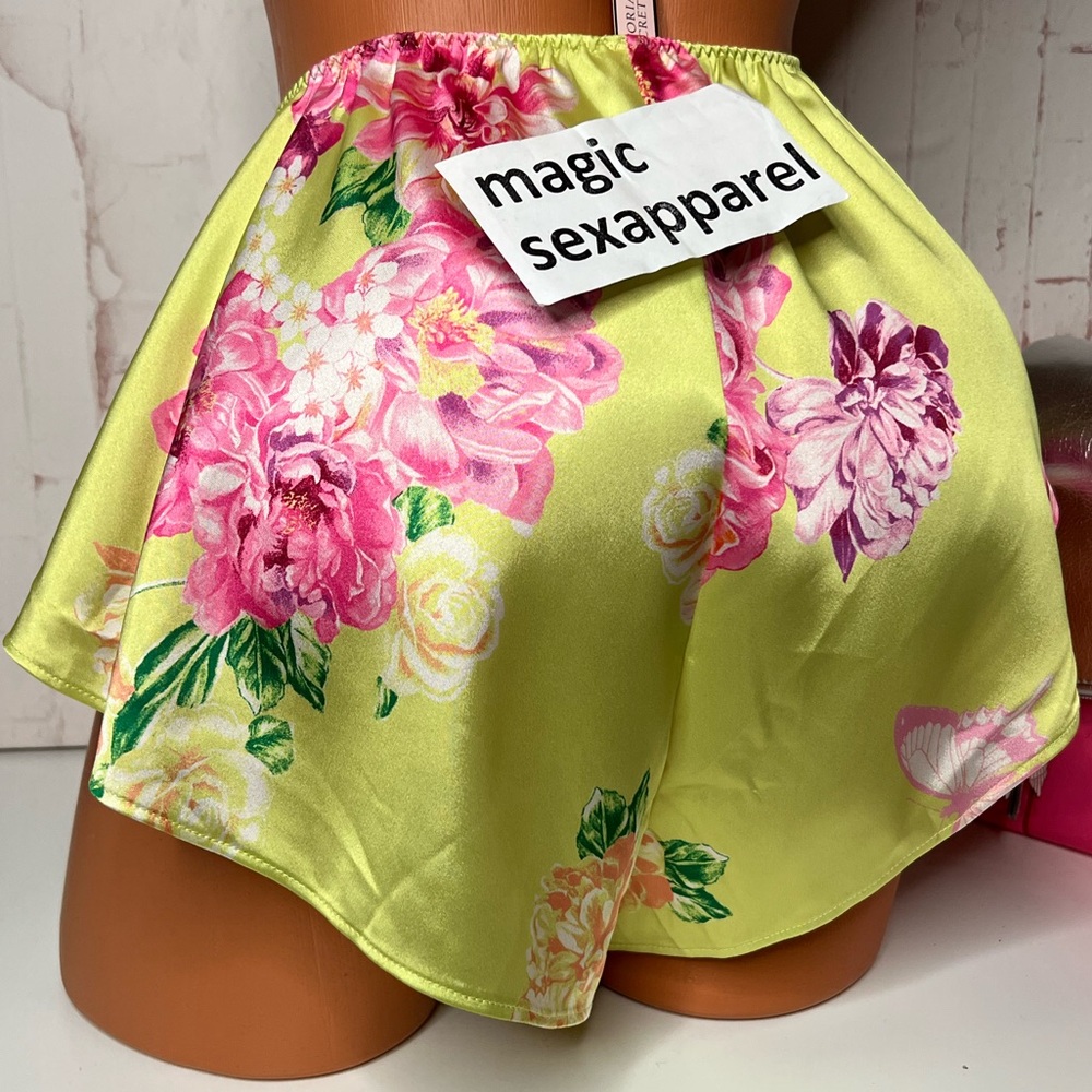 VS M HIGH-LEG SATIN SLEEP SHORTS PJ PAJAMAS LINGERIE ITSY CUT FLORAL NEON
